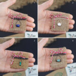 martisoare pietre semipretioase prezetate pe panza de iuta